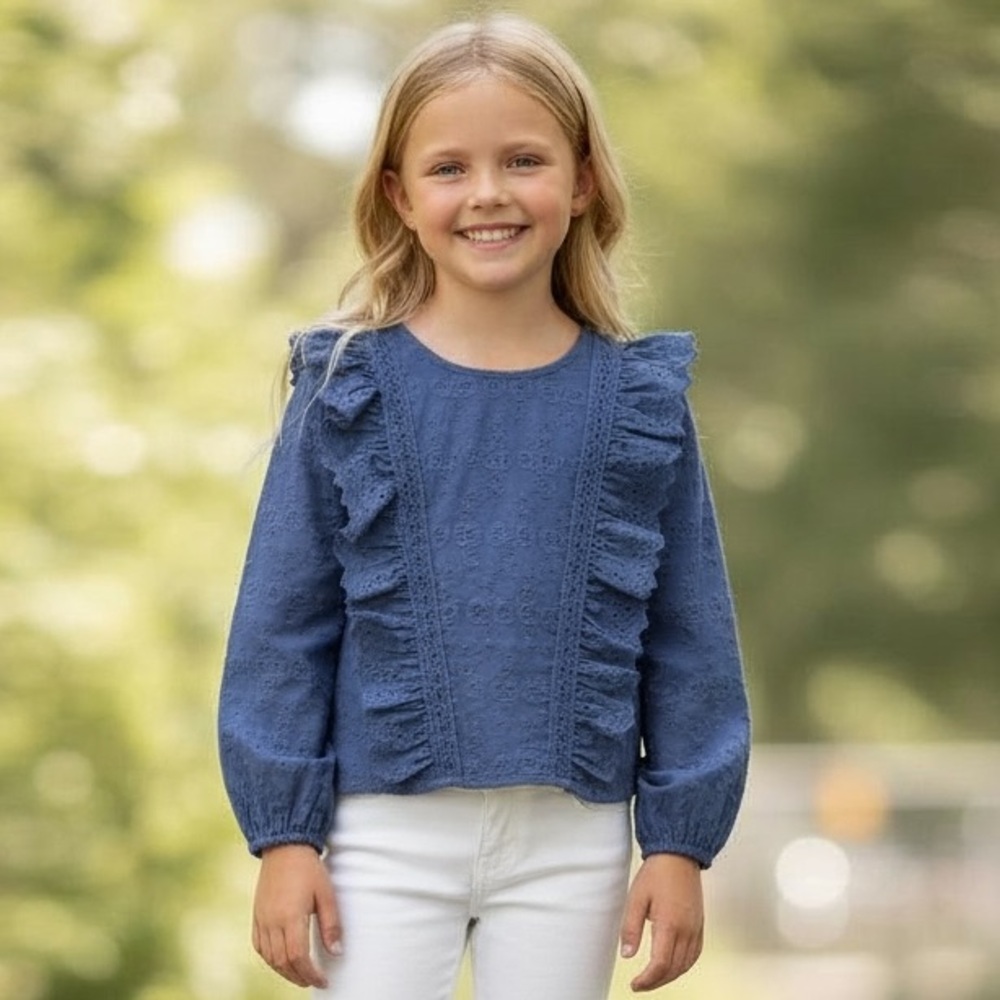 NWT Aqua (a Bloomingdales‎ brand) Girls Eyelet Ruffle Top Spring Easter
